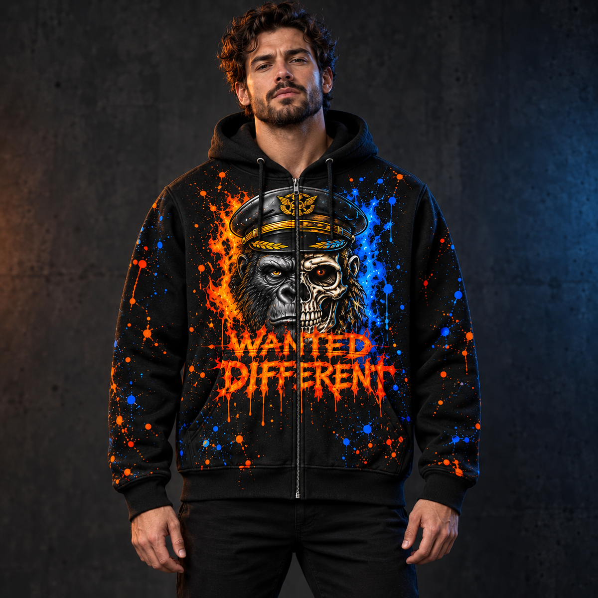 Captain Ape Zip Hoodie — AI model mockup