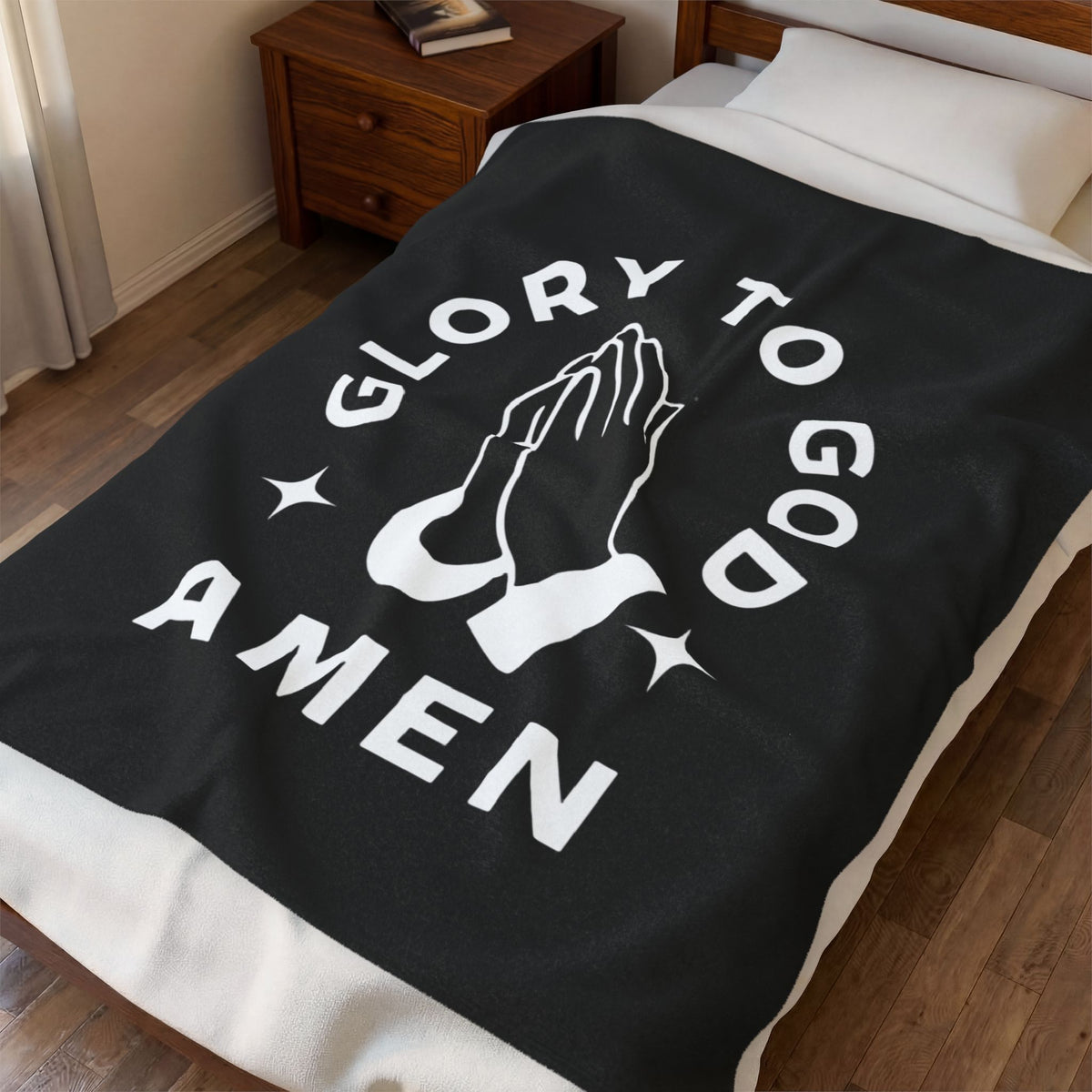 Glory to God Amen Prayer Hands Velveteen Plush Blanket